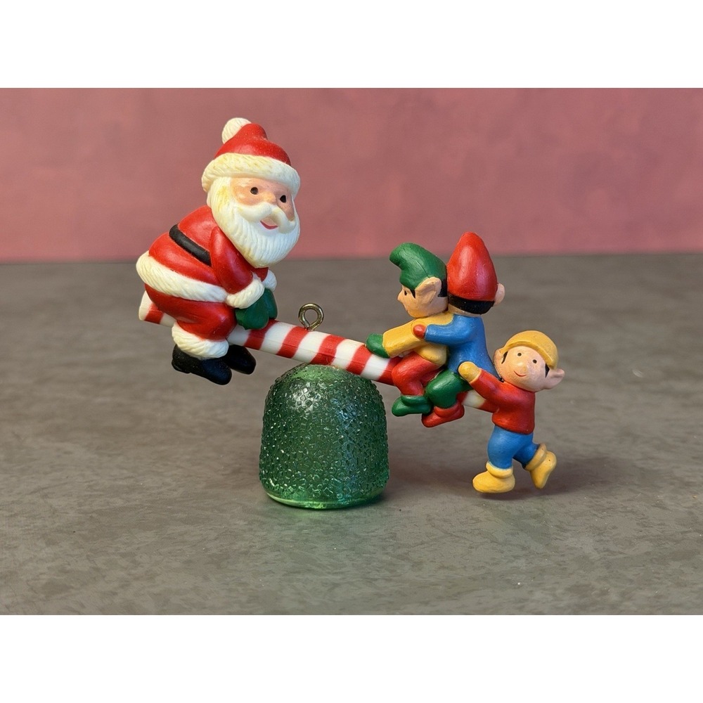 Vintage 80s Avon Santa See Saw Ornament Elves Gumdrop Candy Cane Christmas w/Box